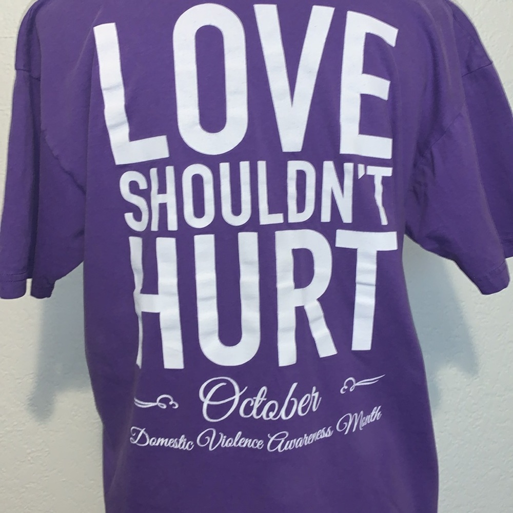 American Apparel Purple Alpha Chi Omega Domestic Violence Awareness Tee Large - Picture 5 of 12